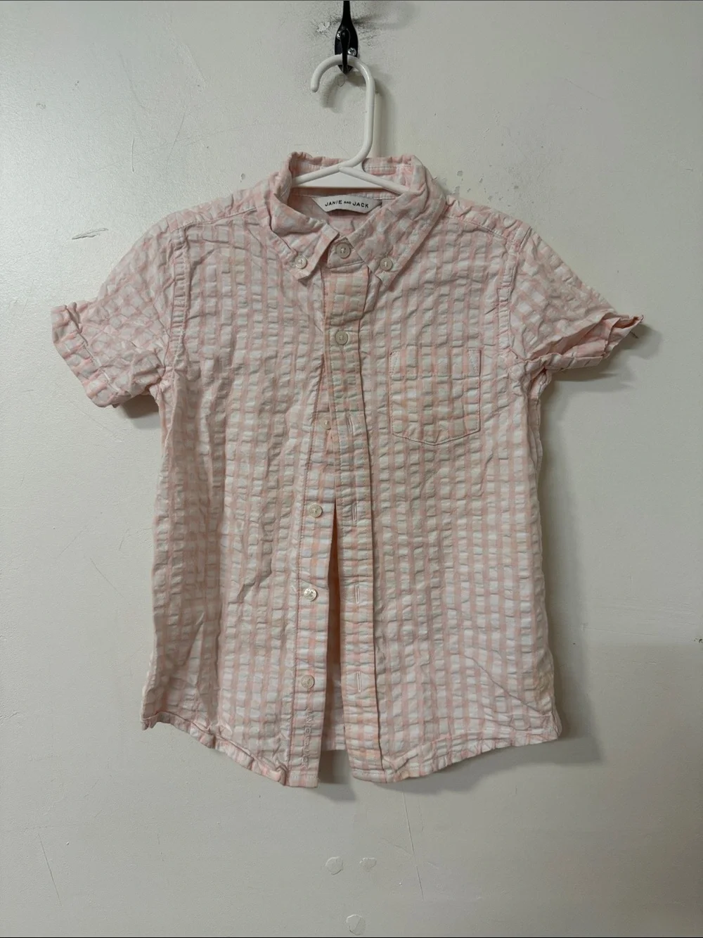 Janie and Jack Pink and White Seersucker Button-Up Shirt